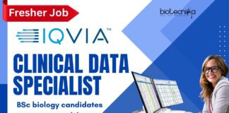 Fresher Clinical Data Specialist at IQVIA, BSc biology candidates can apply!