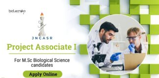 JNCASR Project Associate Recruitment - M.Sc Biological Science!