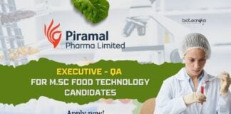 Piramal M.Sc Food tech job as Executive-QA - Apply now!