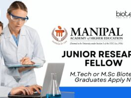 MAHE Biotech JRF Job For MSc & MTech - Apply Now
