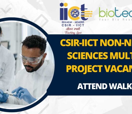 CSIR-IICT Non-NET Life Sciences Project Vacancies