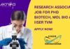 Research Associate Job For PhD Biotech, Mol Bio at IISER TVM – Apply Now! IISER TVM PhD Research Job For Biochem