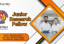 JRF Opening at BITS Pilani – Biotech & Biochem Candidates Apply JRF Opening at BITS Pilani, Goa – M.Sc. Biochemistry/ M.Tech. Biotechnology Candidates Apply Now!