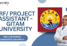 JRF Project Assistant - GITAM University , MSc Life Science candidates can apply!