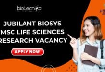 Jubilant Biosys MSc Life Sciences Research Vacancy