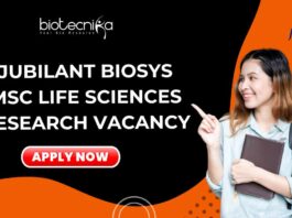 Jubilant Biosys MSc Life Sciences Research Vacancy