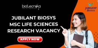 Jubilant Biosys MSc Life Sciences Research Vacancy