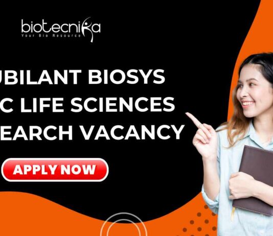 Jubilant Biosys MSc Life Sciences Research Vacancy