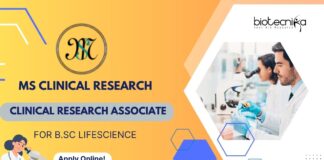 B.Sc Lifescience Job as CRA at MS Clinical Research - Apply!