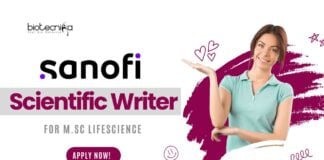Latest Scientific Writer Job at Sanofi for M.Sc Lifescience - Apply!