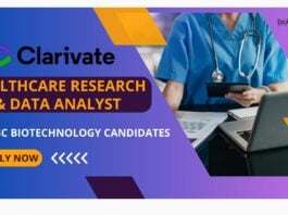Clarivate Jobs for M.Sc Biotechnology in Healthcare Research!