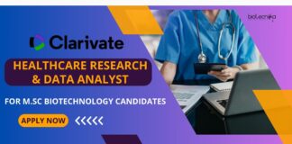 Clarivate Jobs for M.Sc Biotechnology in Healthcare Research!