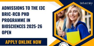 i3c BRIC-RCB PhD Programme Admissions 2025-26 Open