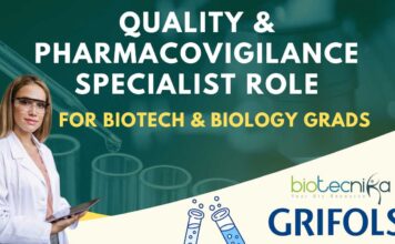 Quality & Pharmacovigilance Job at Grifols for Biotech, Biology – Apply Now! Biotech Pharmacovigilance Job Grifols