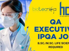 QA Executive IPQA Job – HCP Wellness B.Sc.M.Sc. Life Science Required