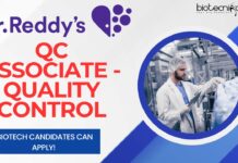 Dr Reddy’s QC Jobs For MSc, BE, BTech Biochem & Biotechnology – Apply Now QC Associate - Quality Control at Dr. Reddy’s, MSc Biotech candidates can apply!
