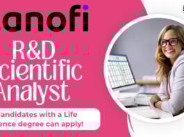 R&D Scientific Analyst at Sanofi, candidates with a Life Science degree can apply!