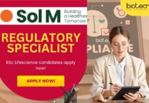 Regulatory Specialist at Sol-Millennium Medical Group, BSc Lifescience candidates apply now!