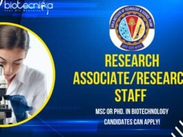 Research AssociateResearch Staff at BITS Pilani, MSc or PhD. in Biotechnology candidates can apply!