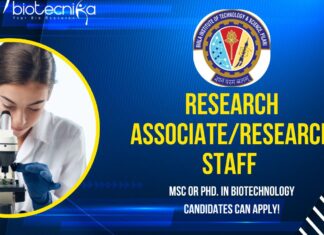 Research AssociateResearch Staff at BITS Pilani, MSc or PhD. in Biotechnology candidates can apply!