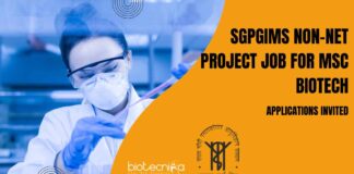SGPGIMS Non-NET Biotech Project Job