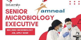 Senior Microbiology Executive at Amneal, BScMSc Microbiology job, apply now!