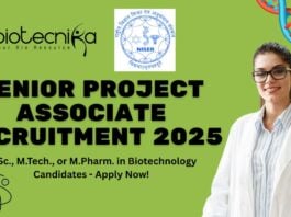 Senior Project Associate Recruitment 2025 at NISER Bhubaneswar
