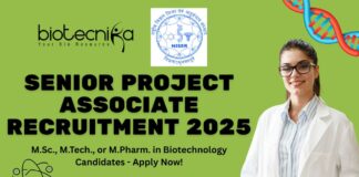 Senior Project Associate Recruitment 2025 at NISER Bhubaneswar