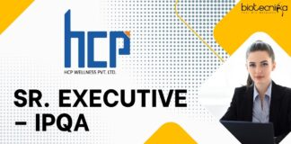 Sr. Executive – IPQA at HCP Wellness Private Limited, B.PharmM.PharmB.Sc M.Sc in Life Science can apply!