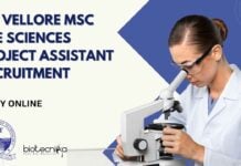 VIT Vellore MSc Life Sciences Project Assistant Recruitment - Apply Now