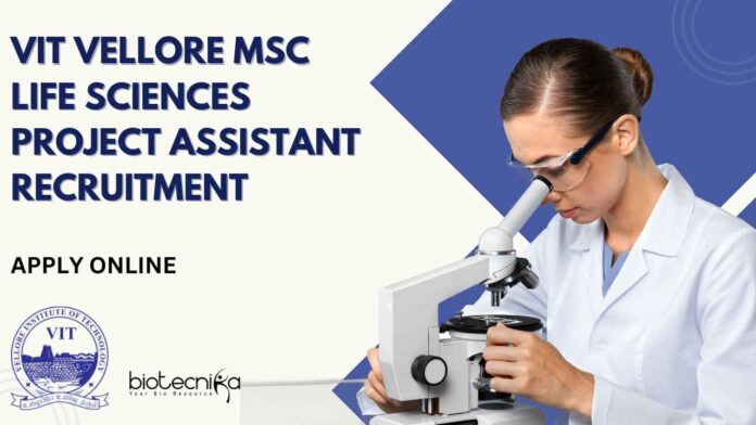 VIT Vellore MSc Life Sciences Project Assistant Recruitment - Apply Now