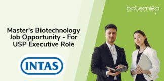 Master's Biotechnology Job Opportunity - For USP Executive Role