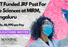 MIRM Bengaluru JRF Job For MSc Life Sciences