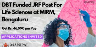 MIRM Bengaluru JRF Job For MSc Life Sciences