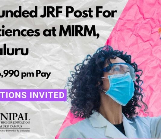 MIRM Bengaluru JRF Job For MSc Life Sciences