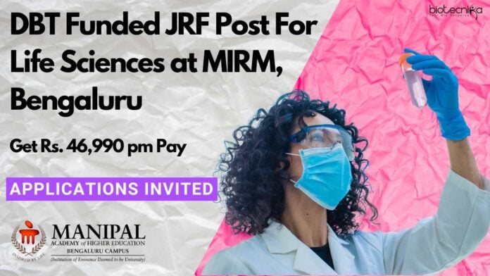 MIRM Bengaluru JRF Job For MSc Life Sciences