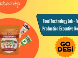 Food Technology Job - For Production Executive Role