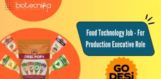 Food Technology Job - For Production Executive Role