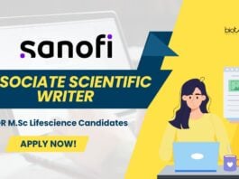 Sanofi Associate Scientific Writer Job M.Sc Lifescience - Apply!