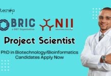 BRIC-NII Project Scientist Job - PhD in BiotechnologyBioinformatics Candidates Apply Now