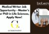 Medical Writer Job Opportunity - Master’s or PhD in Life Sciences, Apply Now!