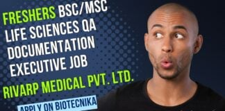 Freshers Life Sciences QA Documentation Executive Job