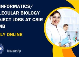 Bioinformatics/Molecular Biology Project Jobs at CSIR-CCMB
