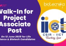 CSIR-IICT Life Science Jobs Walk-In for PAT-I on 12 June 2025