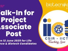 CSIR-IICT Life Science Jobs Walk-In for PAT-I on 12 June 2025