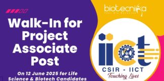 CSIR-IICT Life Science Jobs Walk-In for PAT-I on 12 June 2025