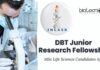 DBT Junior Research Fellowship at JNCASR | MSc Life Science Candidates Apply