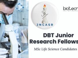 DBT Junior Research Fellowship at JNCASR | MSc Life Science Candidates Apply