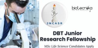 DBT Junior Research Fellowship at JNCASR | MSc Life Science Candidates Apply