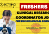Freshers Clinical Research Coordinator Jobs For BSc Biological Sciences at Tata Medical Center, Apply Online
